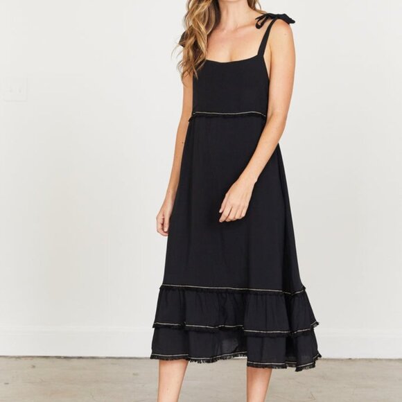 Jessica Johnson NWT Sz S Navy Clare Midi Dress Empire Waist Fringe Anthropologie - Picture 3 of 11